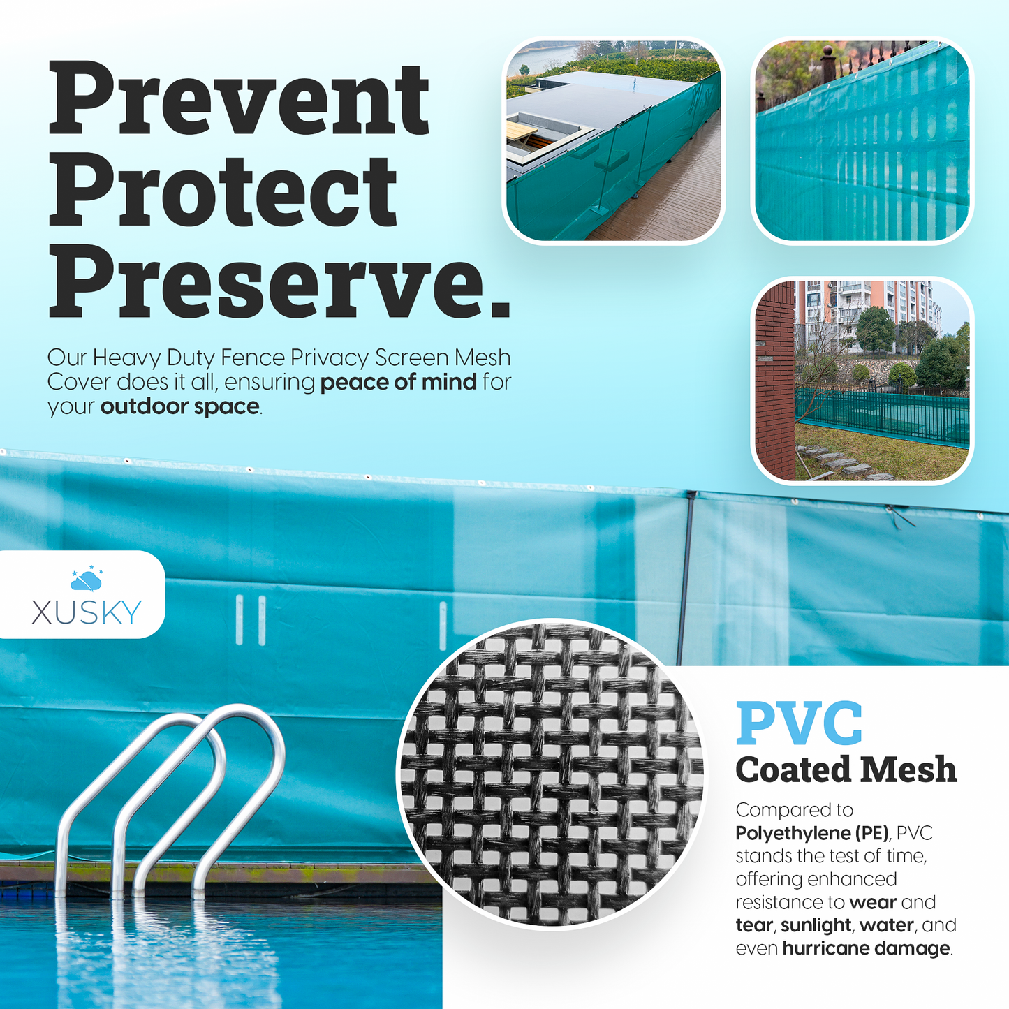 XUSKY 6ft x 50ft Privacy Fence PVC-Coated for Chain Link, Garden, Patio - Mesh Screen Fence (Green)