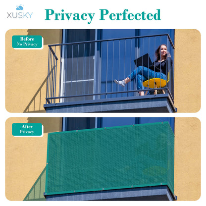 XUSKY 3ft Tall PVC-Coated Privacy Fence for Balcony - Mesh Screen Fence with ropes - Green