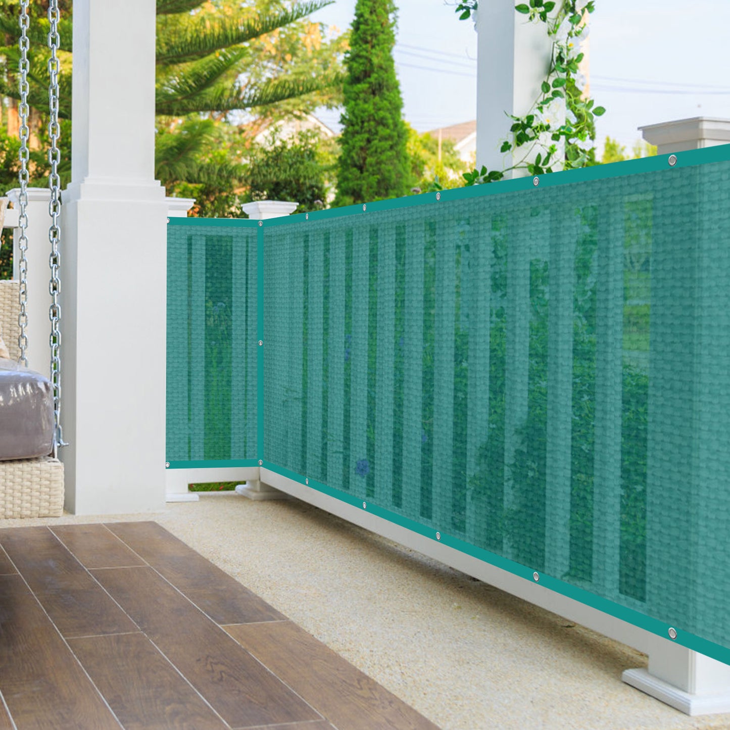 XUSKY 3ft Tall PVC-Coated Privacy Fence for Balcony - Mesh Screen Fence with ropes - Green